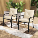 Metal Outdoor Dining Chair Set of 2 Stackable Patio Chairs with Armrests-Beige
