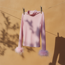 Metallic Turtle Neck Top with Feather Cuffs in Pink | Fall or Winter Long Sleeves Apparel