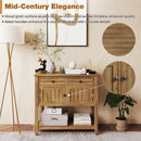 Mid-Century Console Table Wood Coffee Bar Buffet Sideboard with 2 Drawers-Walnut