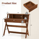Mid Century Home Office Desk with 3 Storage Drawers and Monitor Stand-Oak