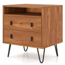 Mid Century Modern 2-Drawer Nightstand with Storage Compartment-Walnut