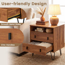 Mid Century Modern 2-Drawer Nightstand with Storage Compartment-Walnut