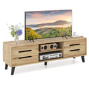 Mid Century Modern TV Stand with Sliding Doors and Cable Hole for 65 Inch TVs-Natural