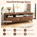 Mid Century Modern TV Stand for TVs up to 70" with 3 Storage Drawers and Open Shelves-Walnut