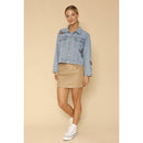 Miss Sparkling Light Blue Monarch Butterfly Embroidered Denim Jacket | Sizes SM-XL