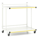 Mobile Side Table 2-Tier Rolling End Table with Open Shelves & Golden Trimmed Edges-White
