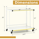 Mobile Side Table 2-Tier Rolling End Table with Open Shelves & Golden Trimmed Edges-White