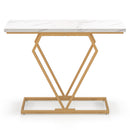 Gold Console Table with Diamond Shape Geometric Frame-White