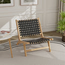 Modern Armless Teak Wood Lounge Chair with Nylon Woven Backrest and Seat