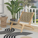 Modern Armless Teak Wood Lounge Chair with Nylon Woven Backrest and Seat