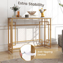 Modern Console Table with Geometric Frame and Faux Marble Tabletop-White