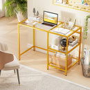 Modern Console Table with 2 Open Shelves and Metal Frame-Golden