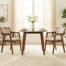 Modern Fabric Upholstered Rubber Wood Dining Chairs Set of 2 with Arms-Beige