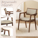 Modern Fabric Upholstered Rubber Wood Dining Chairs Set of 2 with Arms-Beige