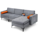 3-Seat L-Shaped Sectional Sofa with USB Ports & Storage