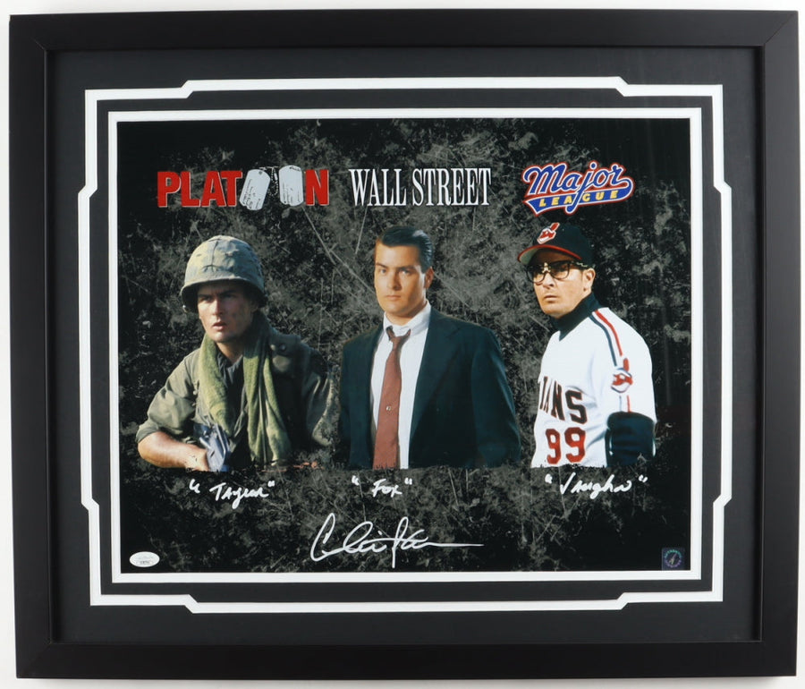 Charlie Sheen Platoon, Wall Street, & Major League Autographed 16