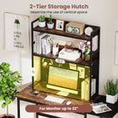 Multipurpose 2-Tier Desktop Bookshelf with Pegboard for up to 32 Inch Computer Monitor-Rustic Brown