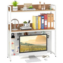 Multipurpose 2-Tier Desktop Bookshelf with Pegboard for up to 32 Inch Computer Monitor-Rustic Brown