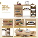 Multipurpose Folding Sewing Table Craft Station with Rattan Door-Natural