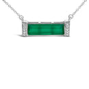 Sterling Silver Diamond Accent and Green Agate Bar Pendant Necklace