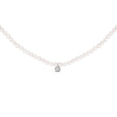 Sterling Silver Moonstone Bead Station Necklace with Diamond Accent