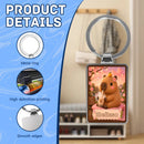 Personalized Capybara Keychain with Name - Kawaii Capybara Boba Tea Design on Silver Stainless Steel Rectangle Charm - Cute Gift for Teen Girls