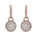 18K Rose Gold 1 1/2 Cttw Round Shaped Diamond Composite Drop and Dangle Leverback Earrings (F-G Color, VS1-VS2 Clarity)