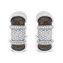 18K White Gold Flash Plated .925 Sterling Silver Clear Graphite Grey Enamel 5/8 Cttw Round Diamonds Huggie Hoop Earrings (F-G Color, VS1-VS2 Clarity)