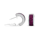 18K White Gold and Black Rhodium Plated 3/4 Cttw Round Diamonds and 1mm Round Red Ruby Huggie Hoop Earrings (F-G Color, VS1-VS2 Clarity)