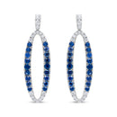 18K White Gold 1.11 Cttw Blue Round Diamond and Blue Sapphire Openwork Oval Shaped Dangle Earrings (F-G Color, VS1-VS2 Clarity)