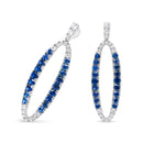 18K White Gold 1.11 Cttw Blue Round Diamond and Blue Sapphire Openwork Oval Shaped Dangle Earrings (F-G Color, VS1-VS2 Clarity)