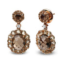 18K Rose Gold Diamond Accent and Lemon and Oval Smoky Color Quartz Gemstone Dangle Drop Earring (G-H Color, SI1-SI2 Clarity)