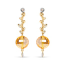 18K Yellow Gold 2/3 Cttw Round Bezel Diamond and 25mm Ball Shaped Yellow Citrine Gemstone Dangle Stud Earring (Brown and G-H Color, SI1-SI2 Clarity)