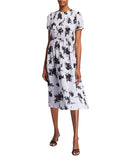Michael Kors Pintuck Floral Print Short Sleeve Dress