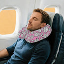 Personalized Travel Neck Pillow with Name | Sketched Leaf Print on Pink | Memory Foam | Botanical Gift for Women