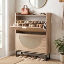 Narrow Shoe Storage Cabinet with Flip Drawers & Shelves