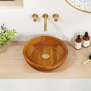 16 Inch Teak Wood Washbasin with Drainage Hole and Rounded Corners