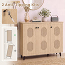 3-Door Shoe Cabinet with Hollow-Out Panels - Natural Wood