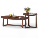 Nesting Coffee Table Set of 2 with Wood Veneered Top and Solid Rubber Wood Legs