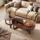 Nesting Coffee Table Set of 2 with Wood Veneered Top and Solid Rubber Wood Legs