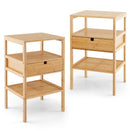 Bamboo Nightstand with Storage Drawer and Slatted Shelf