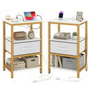 Nightstand with Charging Station and Adjustable Fabric Drawer for Bedroom and Living Room