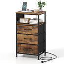 Nightstand with Charging Station 27.5 inch Modern Bedside Table with 3 Fabric Drawers