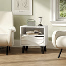 Nightstand Mid Century Modern Bedside Table with 3D Wavy Pattern and Open Shelf-White