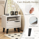 Nightstand Mid Century Modern Bedside Table with 3D Wavy Pattern and Open Shelf-White