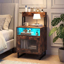 Nightstand with LED Lights Modern End Table with Top Tray Open Compartment and Storage Cabinet