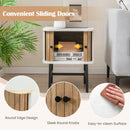 Mid-century Modern Nightstand with Sliding Doors and Storage Cabinet