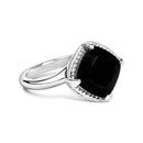 Sterling Silver Cushion Onyx 3-Piece Jewelry Set Ring Earrings Pendant 18 Inch Cable Chain