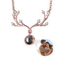 Custom Photo Projection Antler Necklace with Hidden 'I Love You' | Rose Gold & Platinum