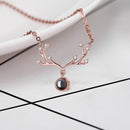 Custom Photo Projection Antler Necklace with Hidden 'I Love You' | Rose Gold & Platinum